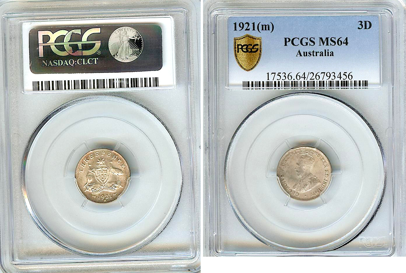 Australian 3 pence 1921M PCGS MS64